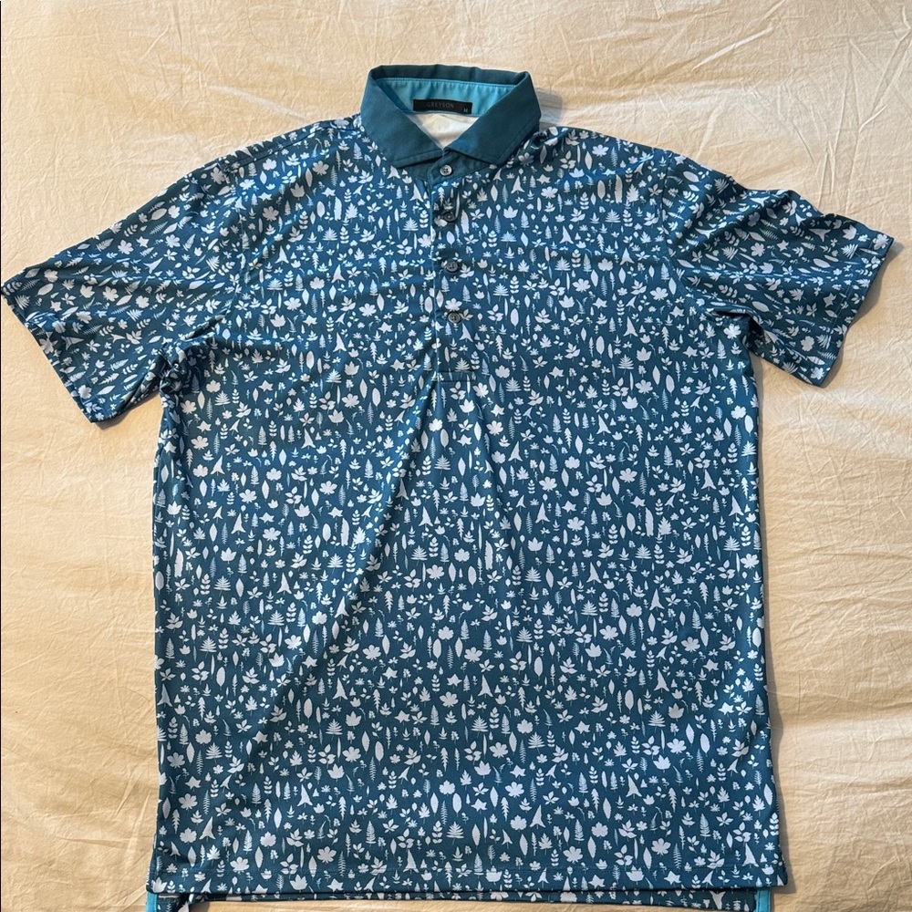 Greyson Teal and White Patterned Golf Polo shirt